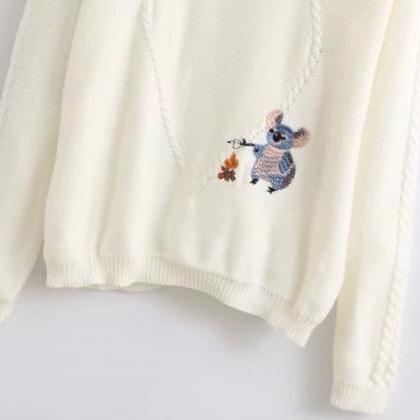 Women Fashion Embroidery Koala Bee Sweet Knitting..
