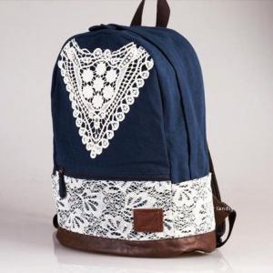 Blue Cute Lace Canvas Backpack