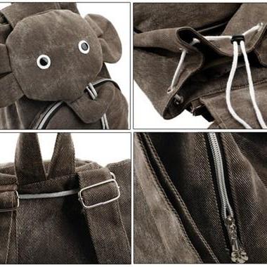 Brown Cute Elephant Canvas Backpack