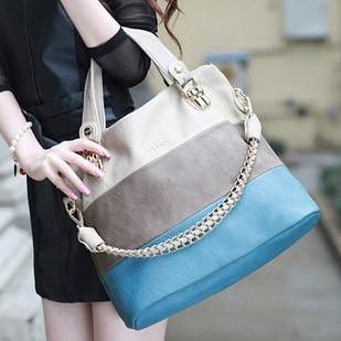 Blue Fashion Color Match Shoulder Tote Bag For..