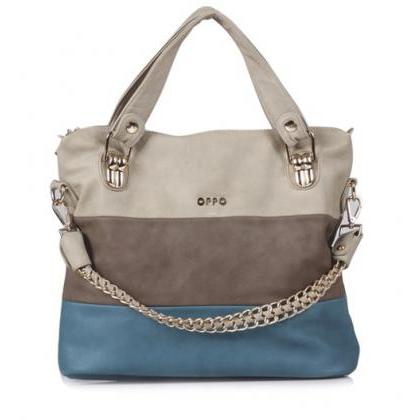 Blue Fashion Color Match Shoulder Tote Bag For..