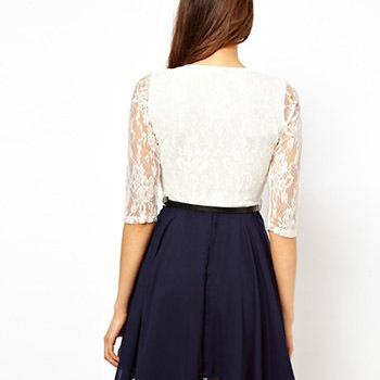 White Sleeve Waist Lace Chiffon Dress