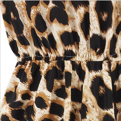 Sleeveless Pleated Thin Leopard Print Dress