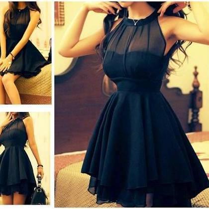 Sexy Black Chiffon Stitching Slim Sleeveless Dress