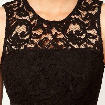 Black Sleeveless Hollow Lace Flare Dress