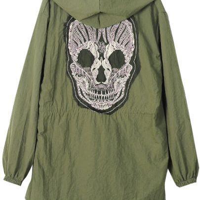 Army Green Lace Skull Detail Back Military Coat..