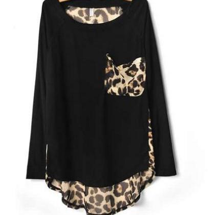 Leopard Print Chiffon Loose Long-sleeved Shirt