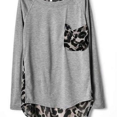 Leopard Print Chiffon Loose Long-sleeved Shirt