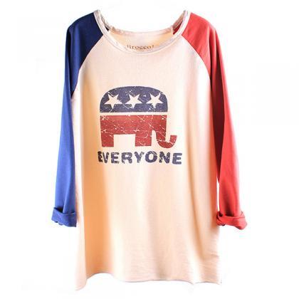 Elephant Usa Flag Loose Baseball T-shirt For Women