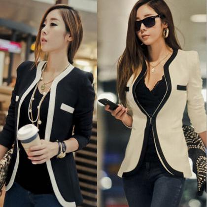 White Black Fashion Slim Ladies Womens Suit Jacket..