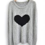 Light Grey Long Sleeve Love Heart Sweater