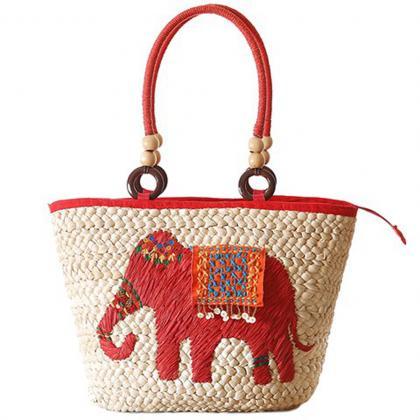 Fashion Elephant Pattern And Weaving Design Tote..