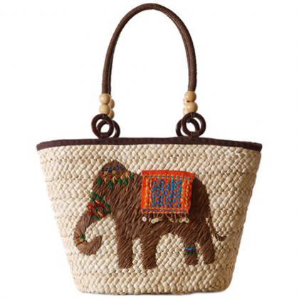 Fashion Elephant Pattern And Weaving Design Tote..