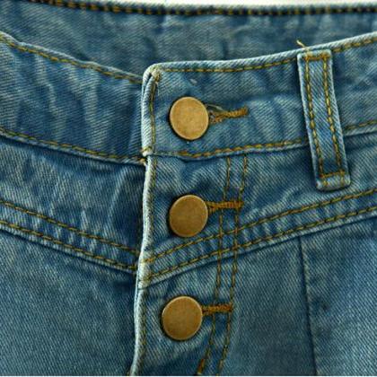Women's Fashion Slim Three Button Fold Lace Denim Shorts on Luulla