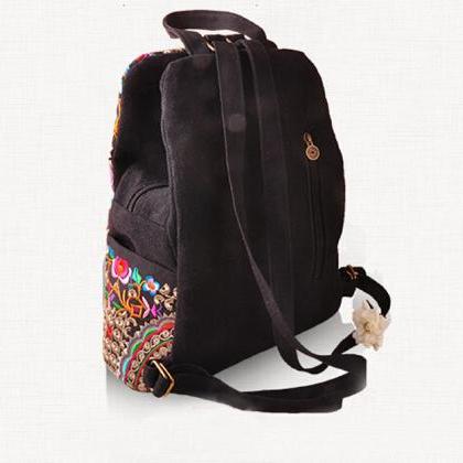 Canvas Embroidery Ethnic Backpack Women Handmade..