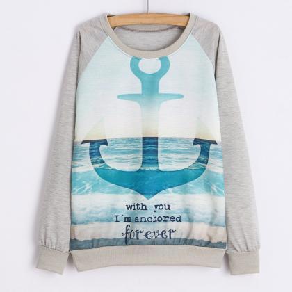Fashion Personalized Navy Printed Long-sleeved..