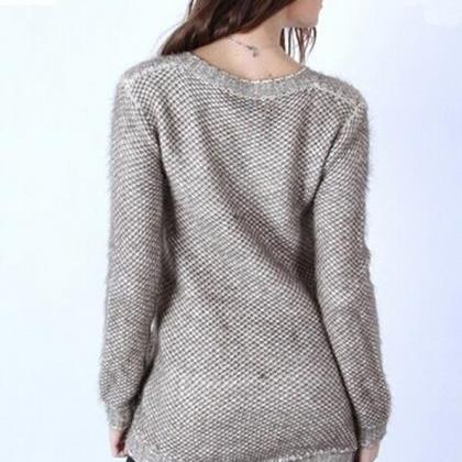 V-neck Knitted Sweater / Pullover Featuring Faux..