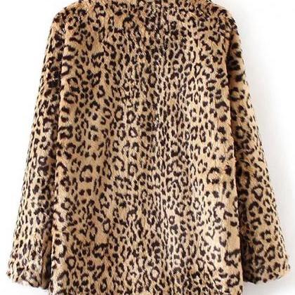 Leopard Print Button Up Faux Fur Co..