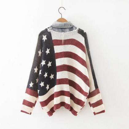 Multicolor American Flag 2 In 1 Sweater Coat