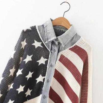 Multicolor American Flag 2 In 1 Sweater Coat