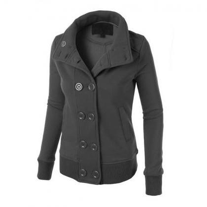 Fashion Double-breasted Plus Cashmere Hooded..
