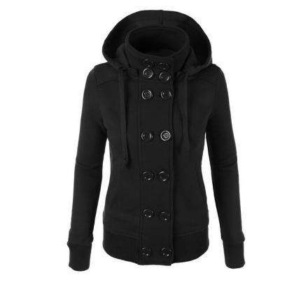 Fashion Double-breasted Plus Cashmere Hooded..