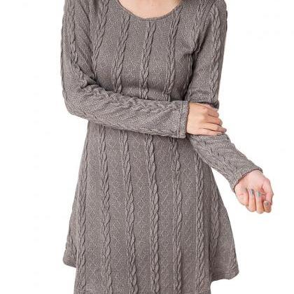 Cable Knit Scoop Neck Long Sleeves Short Skater..