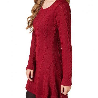 Cable Knit Scoop Neck Long Sleeves Short Skater..
