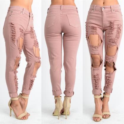 Pink All Over Ripped Skinny Jeans