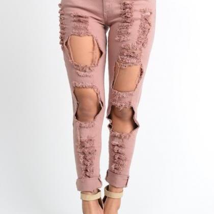 Pink All Over Ripped Skinny Jeans