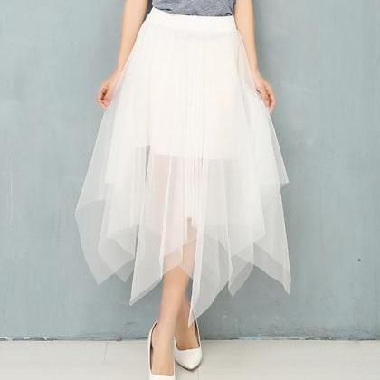 High Waist Thin Long Irregular Yarn Pompon Skirt..