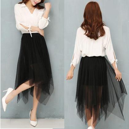 High Waist Thin Long Irregular Yarn Pompon Skirt..