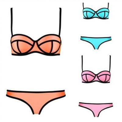 Hot Sale Sexy Women's Triangl Neoprene Swimsuit Set Push Up Swimwear Bikini 