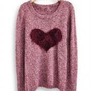 Wine Red Long Sleeve Love Heart Sweater