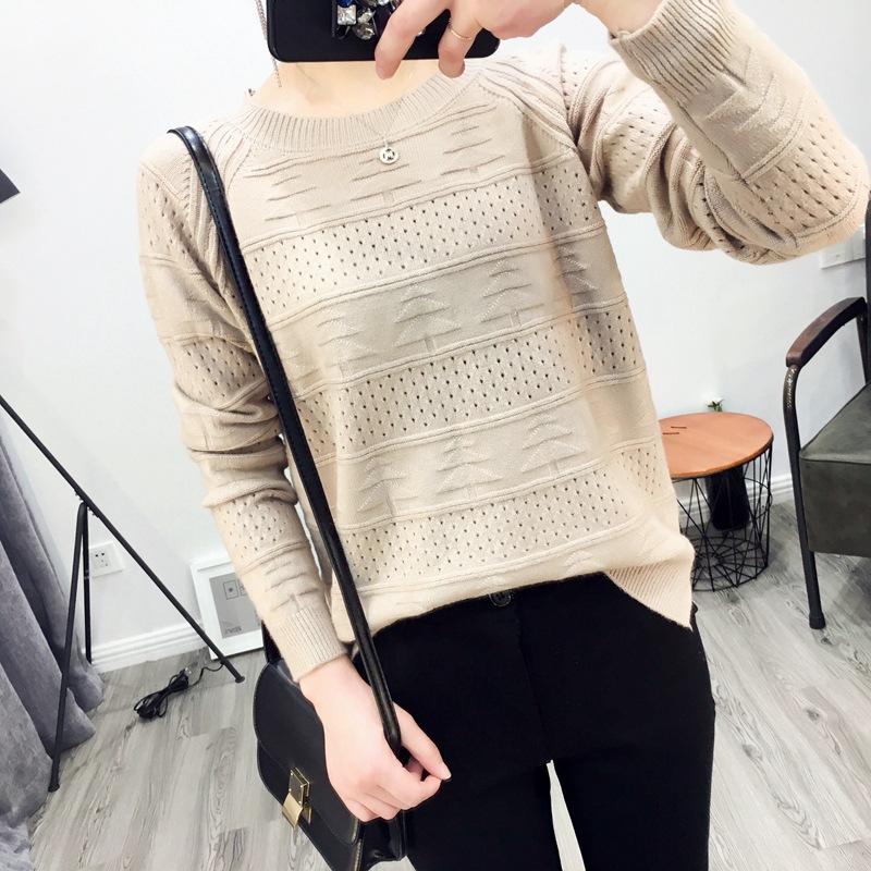 Korean Fashion Hollow Jacquard Bottoming Short Pullover Loose Sweaters For Girl Women