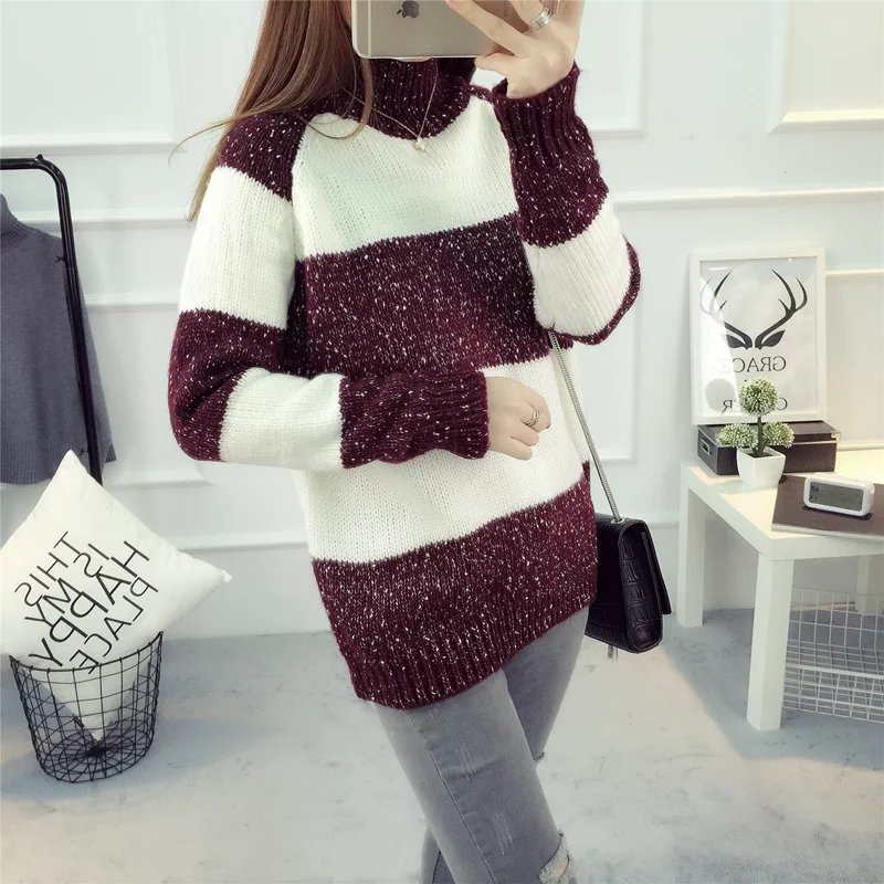 Women's Fashion Striped Long Sleeve Loose Pullover Sweater Tops