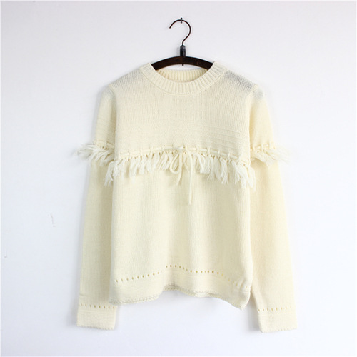 Women Fashion Hollow Fringed Bow Short Pullover Sweater