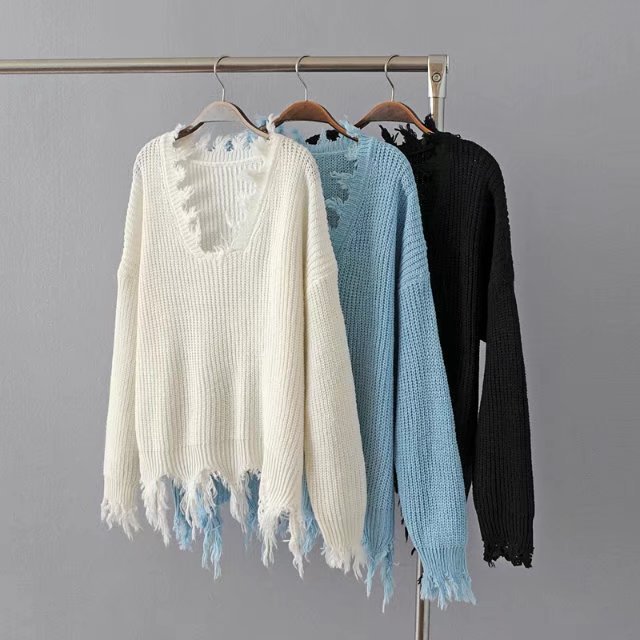 Women Fashion V-neck Sweet Solid Color Worn Loose Pullover Sweaters