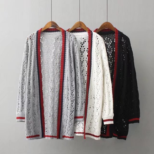 Women Fashion Casual Long Sleeve Loose Hollow Knitted Cardigan Sweater Coat