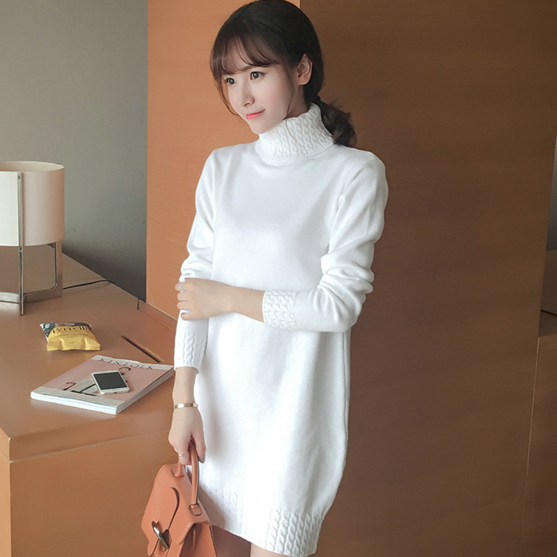 Women Fashion Long Solid Color Twist Knitted Thickening Turtleneck Sweater