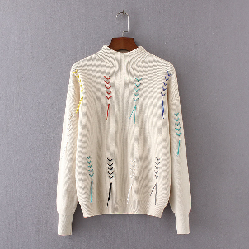 Women Fashion All-match Braided Rope Knitted Loose Pullover Sweater