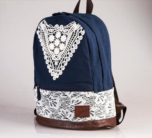 Blue Cute Lace Canvas Backpack