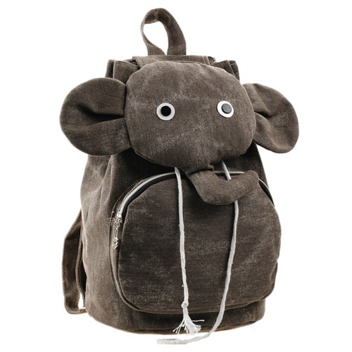 Brown Cute Elephant Canvas Backpack