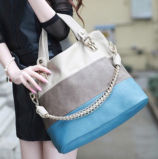 Blue Fashion Color Match Shoulder Tote Bag For Woman