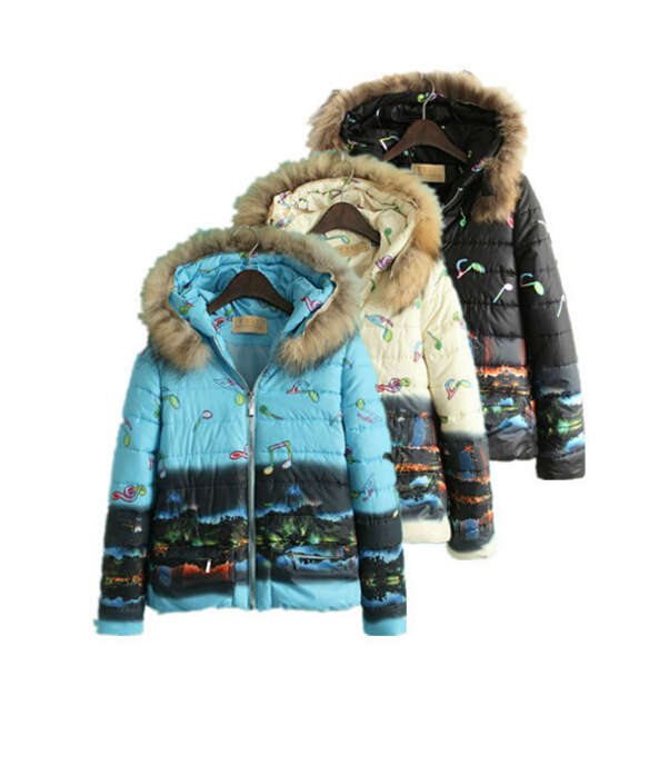 Winter Korean Fashoin Slim Short Printed Cotton Jacket Coat