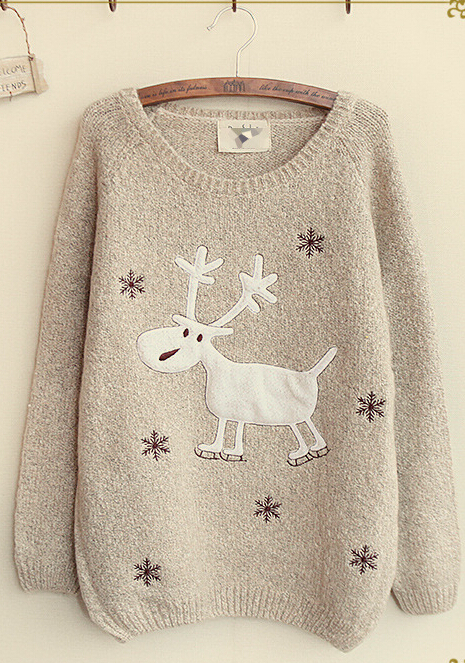 Women's Fashion Snow Elk Round Neck Loose Knit Christmas Deer Pullover Sweater