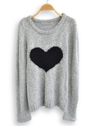 Light Grey Long Sleeve Love Heart Sweater
