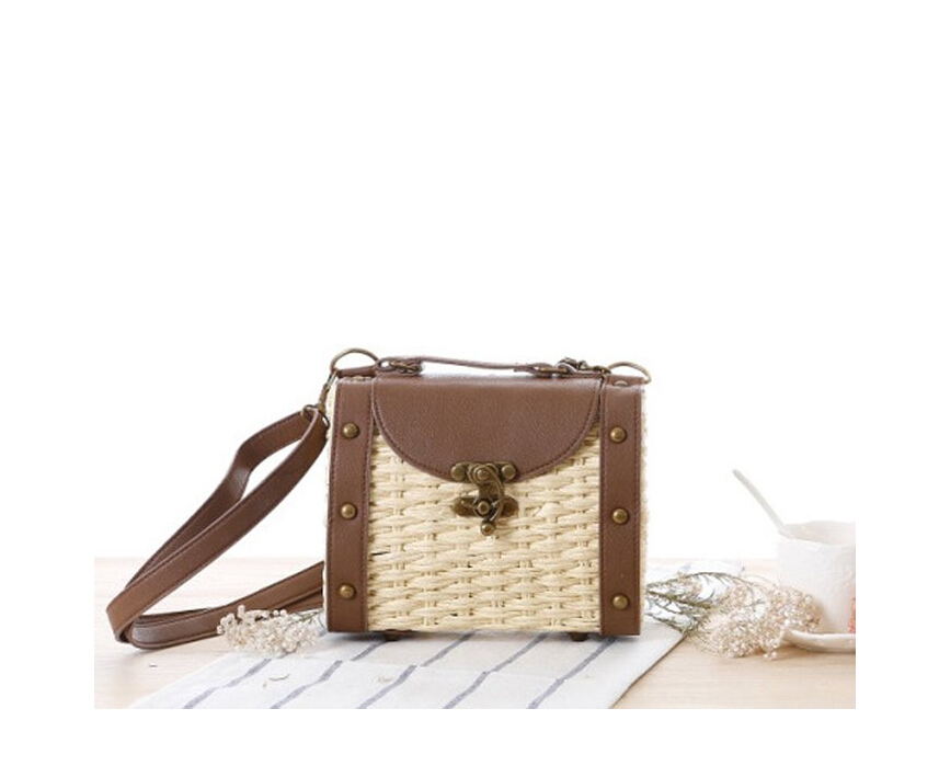 Baroque Style Retro Rivet Portable Small Box Woven Shoulder Messenger Bag
