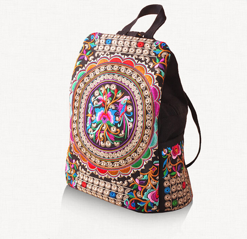 Canvas Embroidery Ethnic Backpack Women Handmade Flower Travel Bags Schoolbag