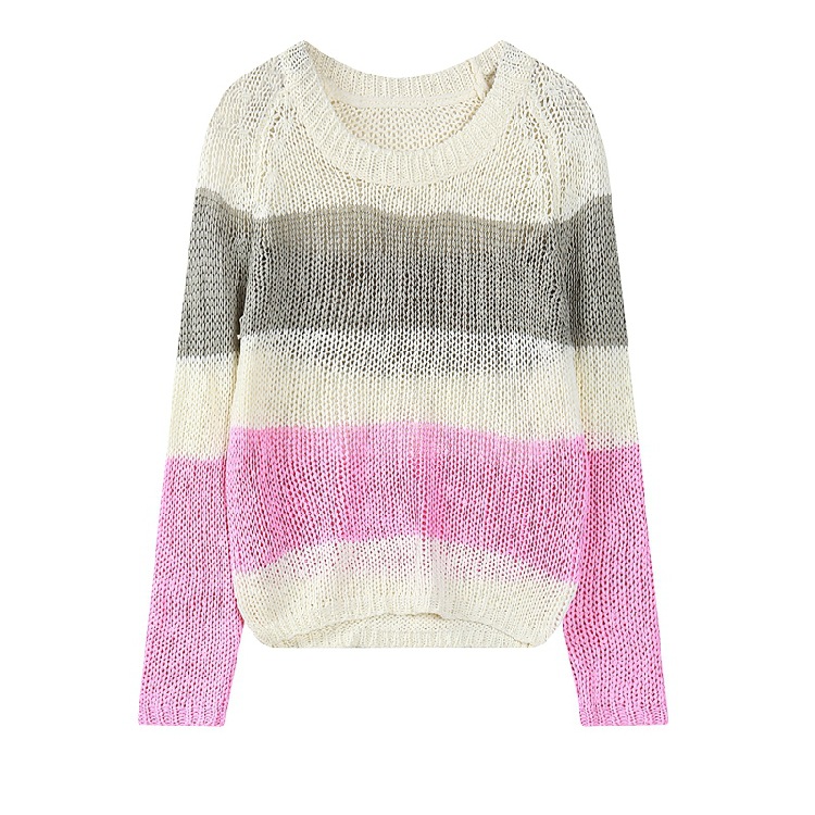 Harajuku Style Loose Long-sleeved Three-color Striped Sweater